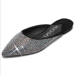 NIB Slip On Dress Mule Flats Rhinestones Slides